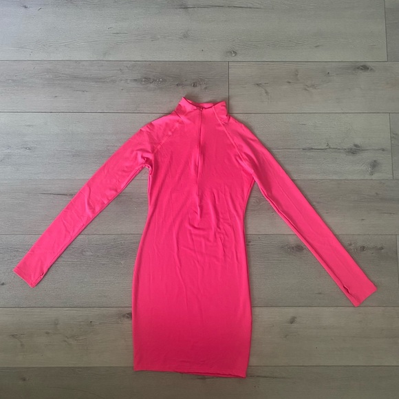 Bodycon Slim Club Outfits Zip Up Jumpsuit Dress Sexy Longsleeve Mini Fuchsia - Picture 3 of 12